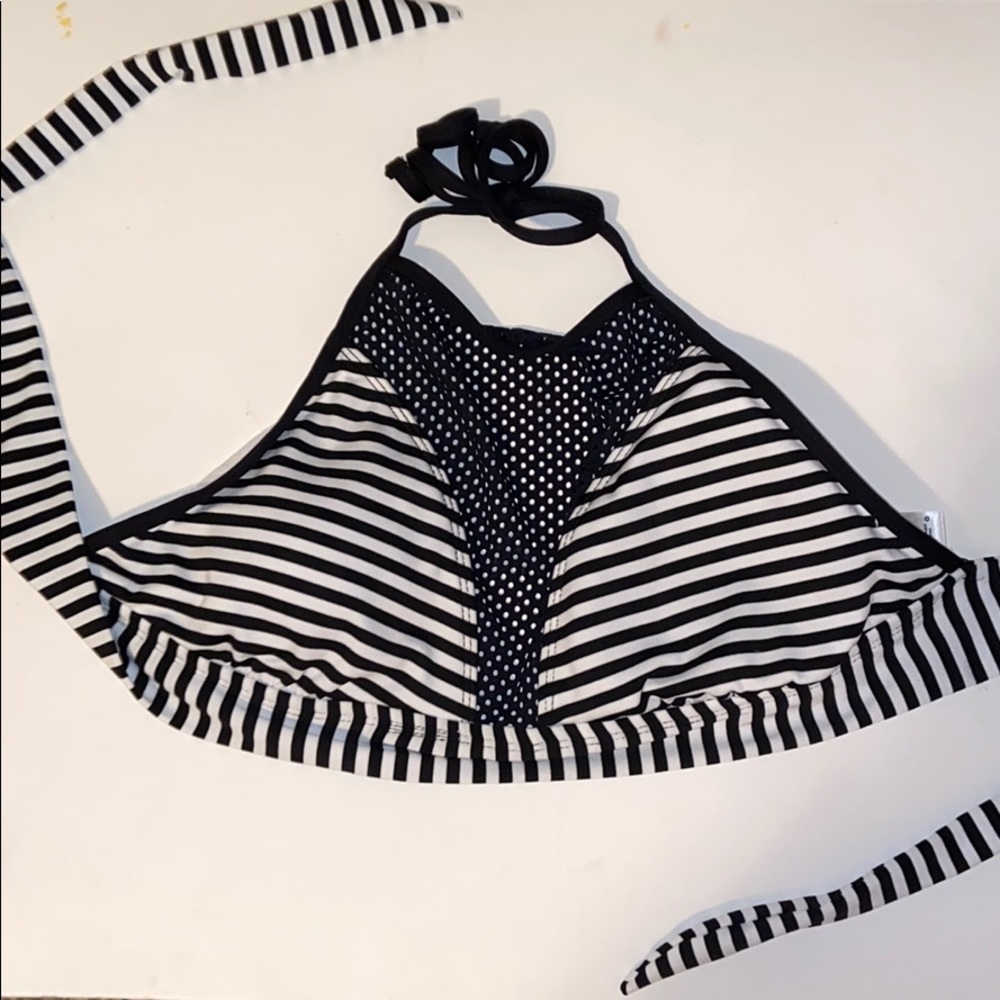 Black and white mesh halter swimsuit top!